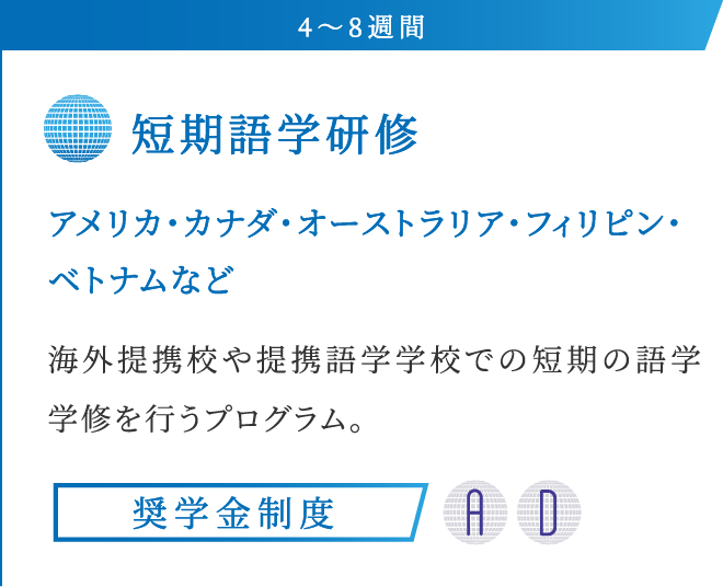 4〜8週間 短期語学研修 アメリカ・カナダ・オーストラリア・フィリピン・ベトナムなど