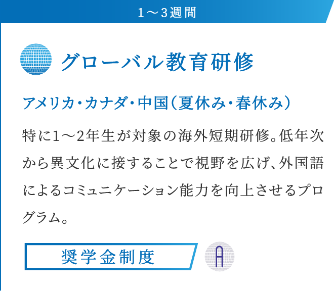 1〜3週間 グローバル教育研修 アメリカ・カナダ・中国（夏休み・春休み）